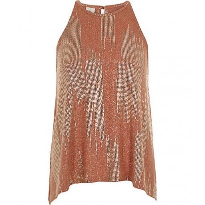 RIVER ISLAND Rust metallic sleeveless trapeze top – party fashion – going out tops - flipped