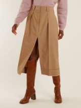 ACNE STUDIOS Saare slit-detail wool skirt ~ camel-brown midi skirts