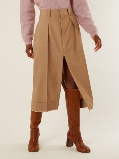 ACNE STUDIOS Saare slit-detail wool skirt ~ camel-brown midi skirts - flipped