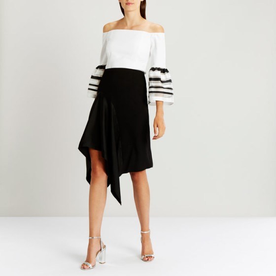 COAST Saira Asymmetric Skirt | black draped asymmetric hemline skirts - flipped