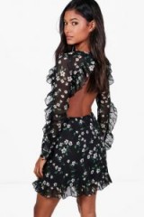boohoo Sally Chiffon Floral Open Back Skater Dress ~ ruffled going out dresses