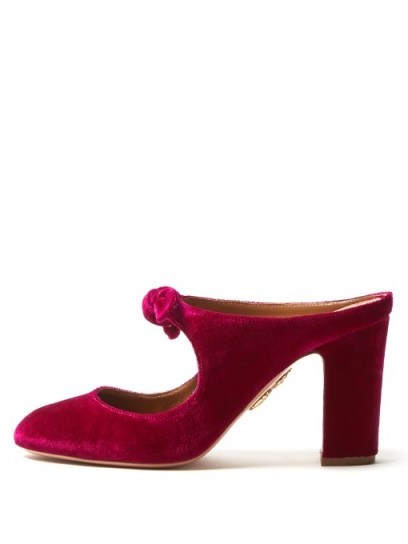 AQUAZZURA Sandy bow-trimmed velvet backless mules ~ fuchsia-pink shoes - flipped