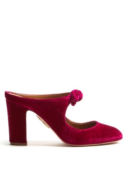 AQUAZZURA Sandy bow-trimmed velvet backless mules ~ fuchsia-pink shoes