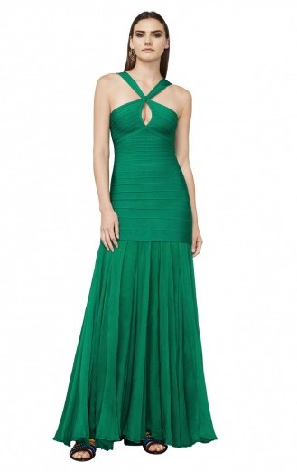 HERVE LEGER SARINA BANDAGE GOWN – fitted green gowns - flipped