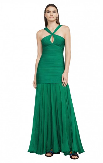 HERVE LEGER SARINA BANDAGE GOWN – fitted green gowns