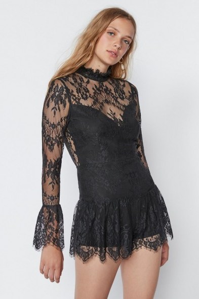 FREE PEOPLE Nellie Lace Playsuit ~ black semi sheer playsuits - flipped