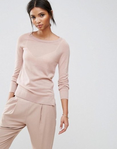 Selected Long Sleeve O-Neck Knit #tops #pink #fineknit #jumpers #knitwear - flipped