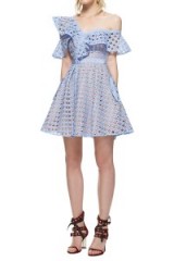 $299.00 Self Portrait Guipure Frill Mini Dress Blue