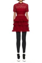 $279.00 Self Portrait High Neck Star Lace Panelled Dress Red