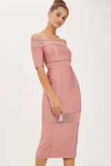 Topshop Sheer Panel Bodycon Midi – pink semi sheer dresses – bardot dress