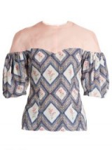 EMILIA WICKSTEAD Sibyl contrast-yoke woven top ~ puffed sleeve floral print tops