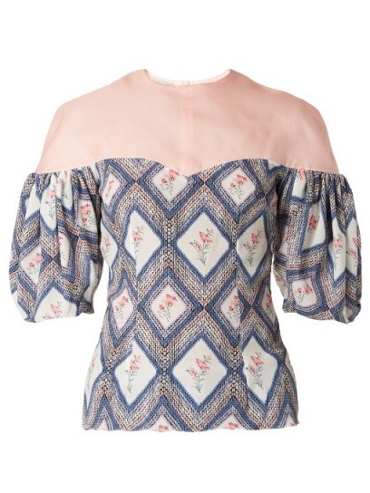 EMILIA WICKSTEAD Sibyl contrast-yoke woven top ~ puffed sleeve floral print tops - flipped