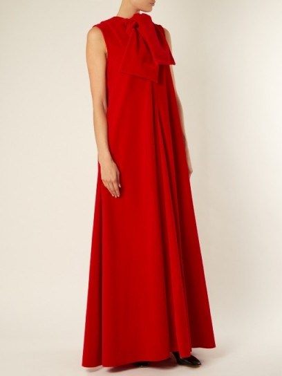 MAISON RABIH KAYROUZ Sleeveless neck-tie cotton-velvet gown ~ red sleeveless gowns ~ event wear - flipped