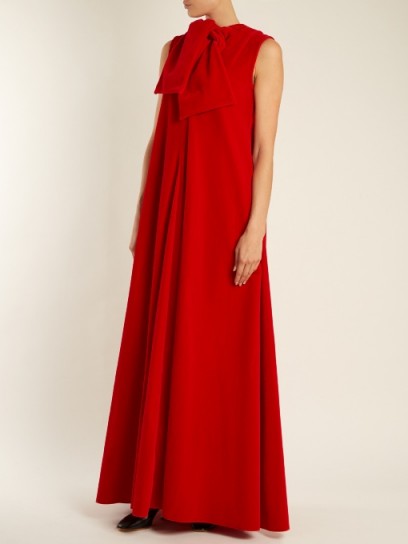 MAISON RABIH KAYROUZ Sleeveless neck-tie cotton-velvet gown ~ red sleeveless gowns ~ event wear