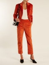 ISA ARFEN Slim-leg crushed-velvet cotton-blend trousers – burnt-orange cropped pants