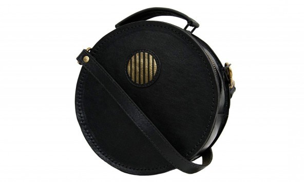 Beara Beara MOON Limited Edition Circular Handbag ~ round black leather top handle bags - flipped
