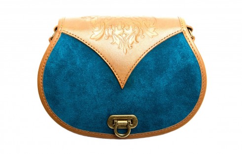 Beara Beara ROSIE TEAL Small Suede and Leather Handbag – blue and tan crossbody bags