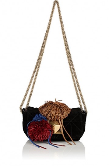 SONIA RYKIEL Le Copain Chain Shouder Bag ~ small black suede pom-pom bags