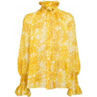 SONIA RYKIEL SILK GEORGETTE SHIRT ~ floral high neck ruffle shirts/blouses - flipped