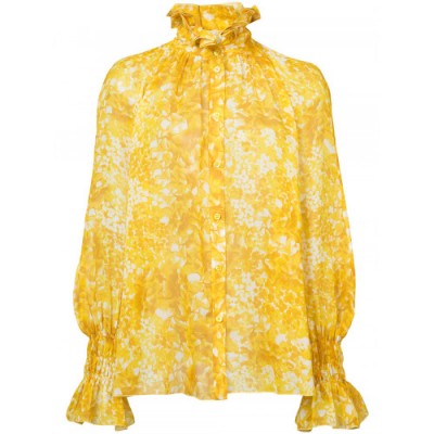 SONIA RYKIEL SILK GEORGETTE SHIRT ~ floral high neck ruffle shirts/blouses
