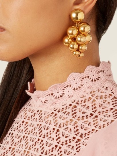 OSCAR DE LA RENTA Sphere-embellished cluster clip-on earrings ~ statement jewellery - flipped