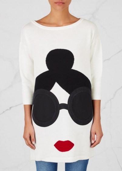ALICE + OLIVIA Stace Face white stretch wool jumper | fun applique jumpers | knitwear - flipped
