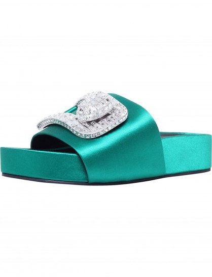STELLA LUNA Embellished buckle satin slides #green #luxe #shoes - flipped