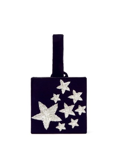 SANAYI 313 Stelle star-embroidered velvet box clutch ~ metallic silver stars ~ royal-blue occasion bags - flipped