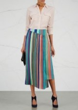 DIANE VON FURSTENBERG Striped pleated-overlay midi skirt | asymmetric hem skirts