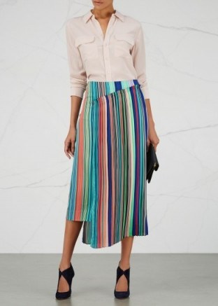 DIANE VON FURSTENBERG Striped pleated-overlay midi skirt | asymmetric hem skirts - flipped