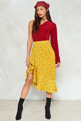 Nasty Gal Sunday Best Midi Skirt ~ mustard yellow asymmetric dresses