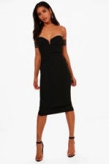 boohoo Suvi Off the Shoulder Detail Midi Dress – black bardot dresses – going out fashion