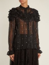 DODO BAR OR Suzie ruffle-trimmed sheer striped chiffon blouse ~ sheer black metallic thread blouses