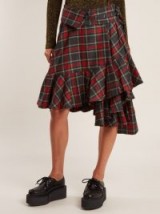 JUNYA WATANABE Tartan-checked ruffled-hem wool skirt ~ draped plaid skirts