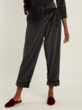 ISA ARFEN Tartan-checked wide-leg cotton-velvet trousers ~ cropped leg plaid pants
