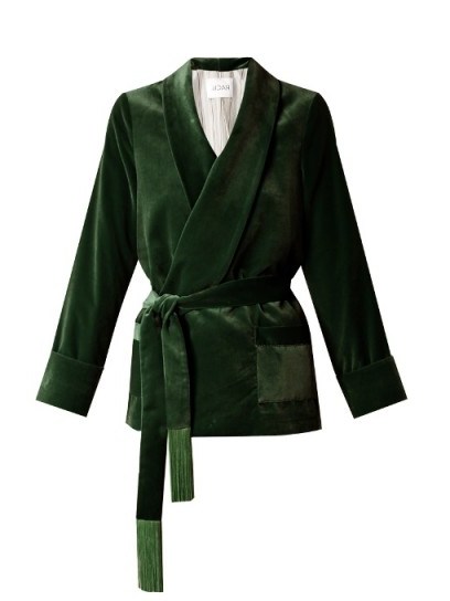 RACIL Tassel-embellished belted velvet jacket ~ green wrap jackets - flipped