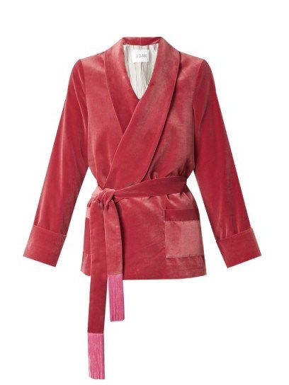 Tassel-embellished belted velvet jacket – pink wrap jackets - flipped