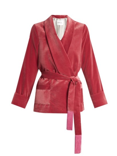 Tassel-embellished belted velvet jacket – pink wrap jackets