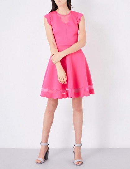 TED BAKER Scallop-detail skater dress ~ pink fit and flare dresses - flipped