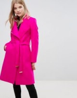 Ted Baker Long Wrap Coat ~ hot pink belted coats
