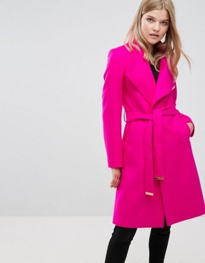 Ted Baker Long Wrap Coat ~ hot pink belted coats - flipped