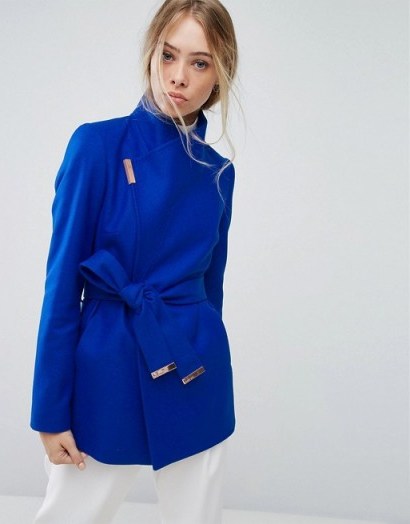 Ted Baker Short Wrap Coat ~ bright blue coats - flipped