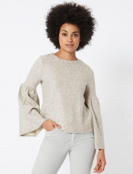 M&S COLLECTION Textured Round Neck Flute Sleeve Sweatshirt / bell sleeved sweatshirts / Marks and Spencer fashion - flipped