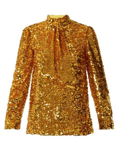 MSGM Tie-neck sequin-embellished top ~ gold sequined tops - flipped