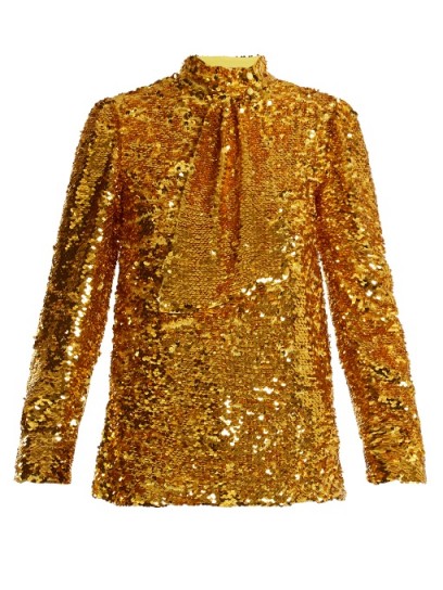 MSGM Tie-neck sequin-embellished top ~ gold sequined tops