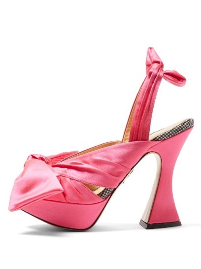 CHARLOTTE OLYMPIA To Die For block-heel satin sandals ~ pink bow embellished platforms - flipped