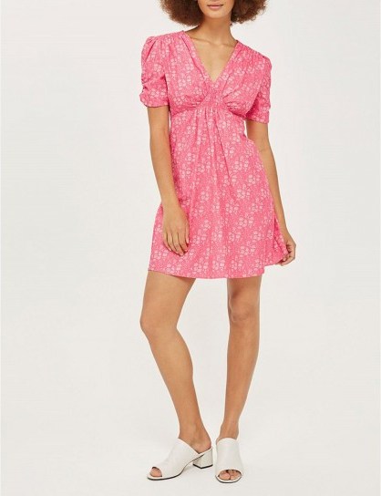 TOPSHOP Capel-print cotton dress – pink dresses - flipped