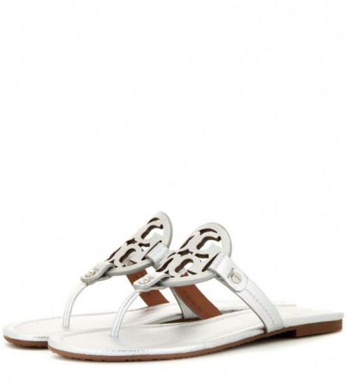 TORY BURCH Miller metallic leather sandals - flipped