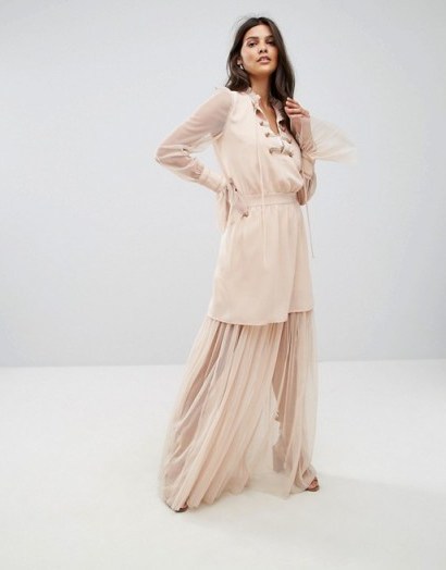 Tresophie 2 In 1 Maxi & Mini Ruffle Dress ~ long powder pink occasion dresses ~ evening fashion - flipped