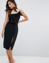 True Decadence Bow Front Bandeau Pencil Dress With Split Detail – lbd – black strapless party dresses